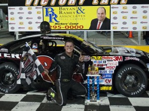 Trey Gibson visited victory lane 15 times en route to the 2015 Anderson Motor Speedway Late Model Stock championship in 2015.  Photo by Blakely Sheriff Photography