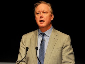 NASCAR Chairman and CEO Brian France talks to members of the media during his annual "state of the sport" address to open the NASCAR Media Tour in Charlotte, NC on Tuesday.