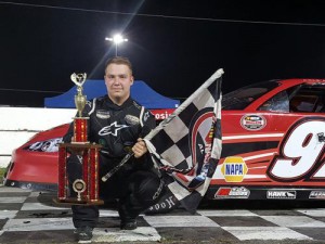Cole Anderson won the season-opening Super Late Model Red Eye 100 Saturday night at New Smyrna Speedway. Photo by Jason Christley/NASCAR