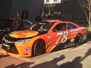 Furniture Row Racing unveiled the Bass Pro Shops Toyota that Martin Truex, Jr. will pilot in nine races in the 2016 NASCAR Sprint Cup Series during Tuesday's NASCAR Media Tour at the NASCAR Hall of Fame in Charlotte, NC.  Photo by Pete McCole