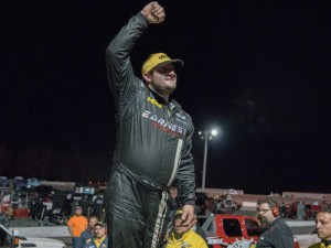 Bubba Pollard celebrates in victory lane after winning Sunday night's CRA SpeedFest 2016 Super Late Model race at Watermelon Capital Speedway. Photo by Matthew Bishop/Race22.com