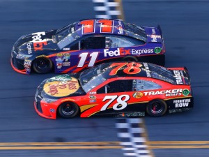Denny Hamlin (11) edges Martin Truex, Jr. (78) at the finish line to score the win in February's Daytona 500 by the closest margin in history - 0.010 of a second.  It was the first of several photo finishes seen in the NASCAR Sprint Cup Series so far this season.  Photo by Jonathan Ferrey/Getty Images