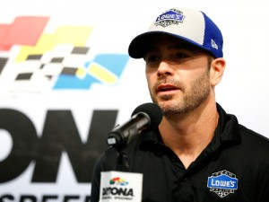 Jimmie Johnson speaks at a press conference at Daytona International Speedway on Friday.  The six-time NASCAR Sprint Cup Series champ will lead the field to the start of the Sprint Unlimited non-points event Saturday night.  Photo by Jonathan Ferrey/NASCAR via Getty Images