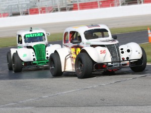 Joshua Hicks (56) leads Nicholas Waters (51) en route to the Legends Young Lions victory during round four of the Winter Flurry series Saturday at Atlanta Motor Speedway.  Photo by Tom Francisco/Speedpics.net