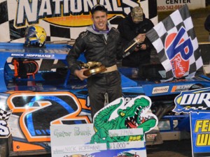 Nick Hoffman opened up the DIRTcar Nationals at Volusia Speedway Park with a win in the DIRTcar UMP Modifieds over Trent Young and Kenny Wallace Tuesday night.  Photo: DIRTcar Nationals Media