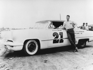 Glen Wood stands next to his first NASCAR Grand National car, a 1953 Lincoln, at Martinsville Speedway on May 17, 1953 – his first NASCAR start.  Photo: Eddie Wood / Wood Brothers
