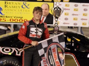 Luke Sorrow made two trips to victory lane on Friday night, as he scored the win in both Southeast Limited Late Model Series features at Anderson Motor Speedway.  Photo by Tom Baker