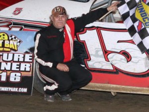 Roger Crouse took the win in Saturday night's Limited Late Model feature at East Bay Raceway Park.  Photo by Mike Horne