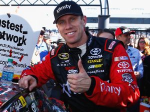 Carl Edwards will be looking to add to his collection winner's decals in this weekend's NASCAR Sprint Cup Series race at Talladega Superspeedway.  Photo by Daniel Shirey/NASCAR via Getty Images