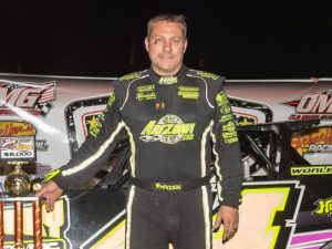 Chris Madden made the trip to victory lane after winning Saturday night's Spring Nationals Series race at Senoia Raceway. Photo by Francis Hauke/22fstops.com