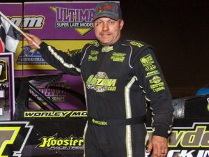 Chris Madden edged out Shane Clanton to score the Ultimate Super Late Model Series race Sunday at Rome Speedway.  Photo by Kevin Prater/praterphoto.com