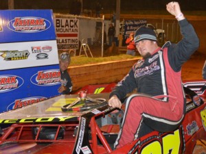 David McCoy, seen here from an earlier victory, was the winner in Sunday's Limited Late Model feature at Toccoa Raceway. Photo: DTGW Productions / CW Photography