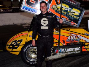 Jimmy McCune completed the weekend sweep of the Must See Racing Sprint Car Series with a win on Saturday night at Hickory Motor Speedway.  Photo by Chris Seelman