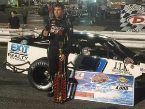 Jonathan McKennedy celebrates in victory lane to score his second straight Southern Modified Racing Series Saturday night at Ace Motor Speedway.  Photo: JM Racing Photos