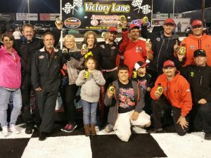 Kres VanDyke celebrates with his team in victory lane after winning Saturday night's Late Model Stock Car feature at Lonesome Pine Raceway.  Photo: Lonesome Pine Raceway