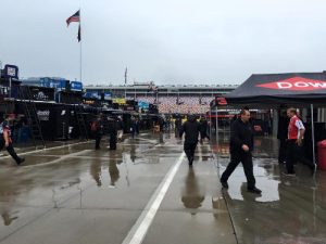 Persistent rain showers at Charlotte Motor Speedway Friday led NASCAR officials to postpone the Sprint Shootout and Camping World Truck Series race to Saturday.  Photo by Pete McCole