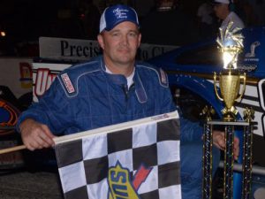 Donnie Hamrac took the win in the first of two Modified features Friday night at 5 Flags Speedway.  Photo by Eddie Richie/Turn One Photos/Loxley, AL