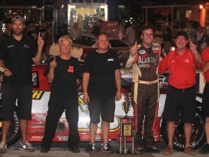 Justin South scored the victory in the first 50-lap Pro Late Model feature Saturday night at Montgomery Motor Speedway.  Photo: MMS Media