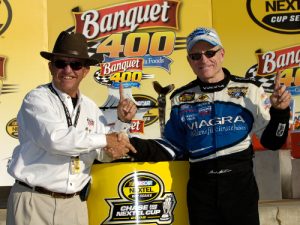 Team owner Jack Roush and Mark Martin celebrate winning the NASCAR Nextel Cup Series Banquet 400 on October 9, 2005 at the Kansas Speedway.  Photo by Rusty Jarrett/Getty Images