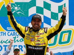 Matt Crafton celebrates in victory lane after winning Saturday's NASCAR Camping World Truck Series race at Charlotte Motor Speedway.  Photo by Jonathan Ferrey/NASCAR via Getty Images