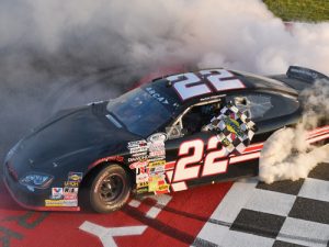 Parker Kligerman celebrates with a burnout after winning Saturday's ARCA Racing Series race at New Jersey Motorsports Park.  Photo: ARCA Media