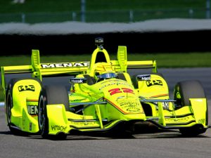 Simon Pagenaud negotiates a turn during qualifying for the Angie's List Grand Prix of Indianapolis at the Indianapolis Motor Speedway.  Photo by Mike Harding