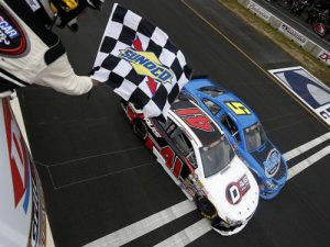 Spencer Davis (41) crossed the finish line at Dominion Raceway inches ahead of Justin Haley to earn his first career NASCAR K&N Pro Series East victory. Photo by Matt Hazlett/NASCAR via Getty Images