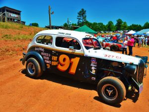 A tribute car to the late Tommie Irvin sits along the frontstretch of the Banks County Speedway during the second annual speedway reunion on Saturday. Irvin, a member of the Georgia Racing Hall of Fame, built the speedway in 1956. Photo by Rob Moore