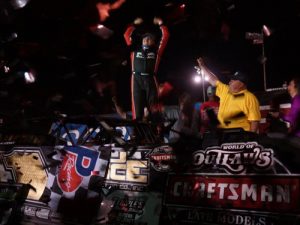 Willie Milliken scored the World of Outlaws Craftsman Late Model Series victory Saturday night at Fayetteville Motor Speedway.  Photo: WoO Media