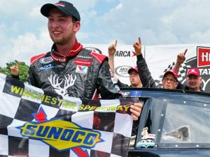 Chase Briscoe celebrates with his team in victory lane after winning Sunday's ARCA Racing Series race at Winchester Speedway.  Photo: ARCA Media