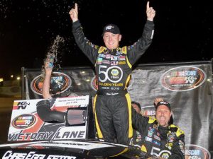 Chris Eggleston collected his second consecutive NASCAR K&N Pro Series West win at his home track of Colorado National Speedway Saturday night. Photo by Dustin Bradford/NASCAR via Getty Images