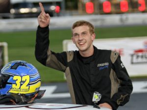 Jensen Jorgensen, seen here from an earlier victory, took the Legends Semi-Pro feature win in last week's Thursday Thunder action at Atlanta Motor Speedway.  Photo by Tom Francisco/Speedpics.net