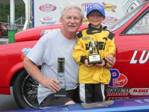 Mark Hancock scored the victory in the Super Pro final while his grandson Cooper Hancock was the winner in the 5-9 Jr. Dragster division in Saturday's Summit ET Drag Racing event at Atlanta Dragway.  Photo by Jerry Towns