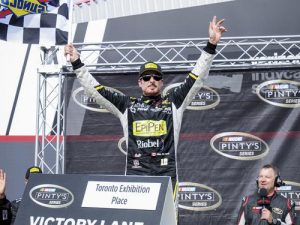 Alex Tagliani was able to hold off Andrew Ranger in a green-white-checker finish in the NASCAR Pinty's Series Grand Prix of Toronto on Saturday. Photo by Matthew Manor/NASCAR