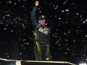Brian Shirley celebrates after winning Thursday's World of Outlaws Craftsman Late Model Series race at Rockford Speedway.  Photo: WoO Media