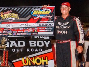 Dale McDowell became the first repeat Southern Nationals Series winner of the season Sunday night with a victory at Rome Speedway. Photo by Kevin Prater/praterphoto.com