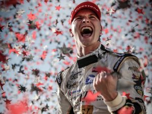 Josef Newgarden, seen here from his victory this year at Iowa Speedway, was announced this week as the new driver for Team Penske's No. 2 Chevrolet.  Photo by Shawn Gritzmacher