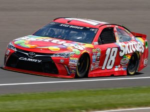 Kyle Busch practices for Sunday's NASCAR Sprint Cup Series race at Indianapolis Motor Speedway.  Photo by Brian Lawdermilk/Getty Images