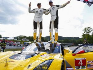 Oliver Gavin and Tommy Milner celebrate after giving Corvette Racing it's 100th race win in Saturday's MSA WeatherTech Northeast Grand Prix at Lime Rock Park.  Photo by Jake Galstad LAT Photo USA