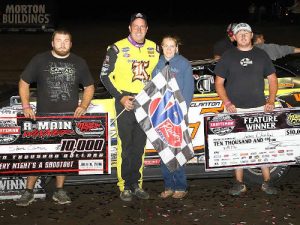Shane Clanton scored his 35th career World of Outlaws Craftsman Late Model Series feature win Saturday night at Mason City Motor Speedway, tying him for fourth on the series all-time win list.  Photo by Mike Ruefer