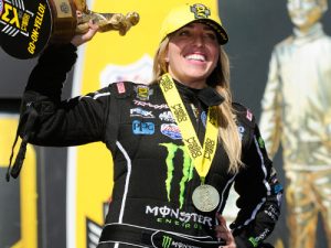 Brittany Force powered to her third Top Fuel victory of the season in Sunday's NHRA Mello Yello Drag Racing Series final eliminations at Brainerd International Raceway. Photo: NHRA Media