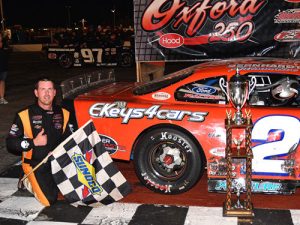 Wayne Helliwell, Jr. scored the victory in Sunday night's Oxford 250 for the PASS North Super Late Model Series at Oxford Plains Speedway.  Photo: PASS Media