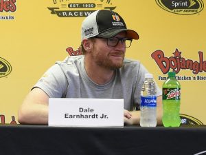 Dale Earnhardt, Jr. spoke to the media at Darlington Raceway in September for the first time since it was announced that he would miss the remainder of the 2016 NASCAR Sprint Cup season as he continued to recover from the effects of a concussion.  Photo by Jeff Curry/NASCAR via Getty Images