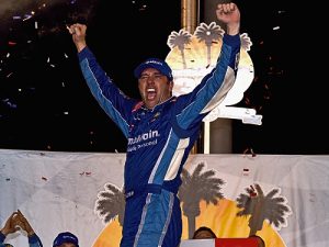 Elliott Sadler celebrates after winning Saturday night's NASCAR Xfinity Series race at Kentucky Speedway, punching his ticket to the next round of the Xfinity Series Chase.  Photo by Jonathan Moore/NASCAR via Getty Images