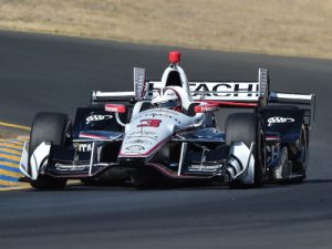 Helio Castroneves navigates Turn 8 and the backstretch during practice for Sunday's Verizon IndyCar Series race at Sonoma Raceway.  Photo by Chris Owens
