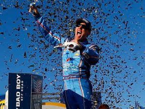 Kevin Harvick celebrates in victory lane after winning Sunday's NASCAR Sprint Cup Series race at New Hampshire Motor Speedway.  Photo by Jonathan Ferrey/Getty Images