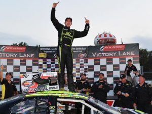 Noah Gragson celebrated his second career NASCAR K&N Pro Series East victory Saturday night at New Jersey Motorsports Park. Photo by Drew Hallowell/NASCAR via Getty Images