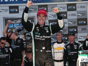 Simon Pagenaud celebrates in victory lane after winning Sunday's GoPro Grand Prix of Sonoma and the 2016 Verizon IndyCar Series Championship.  Photo by Chris Jones