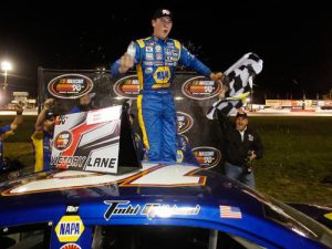 Todd Gilliland powered to his sixth NASCAR K&N Pro Series West victory of the year on Saturday night at Meridian Speedway.  Photo by Otto Kitsinger/NASCAR via Getty Images