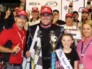 Tom Hessert celebrates in victory lane after winning Sunday night's ARCA Racing Series event at the DuQuoin State Fairgrounds. Photo: ARCA Media